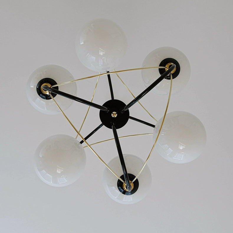 Traditional Vintage Irregular Twisted Orb Iron Glass 6-Light Chandelier For Living Room