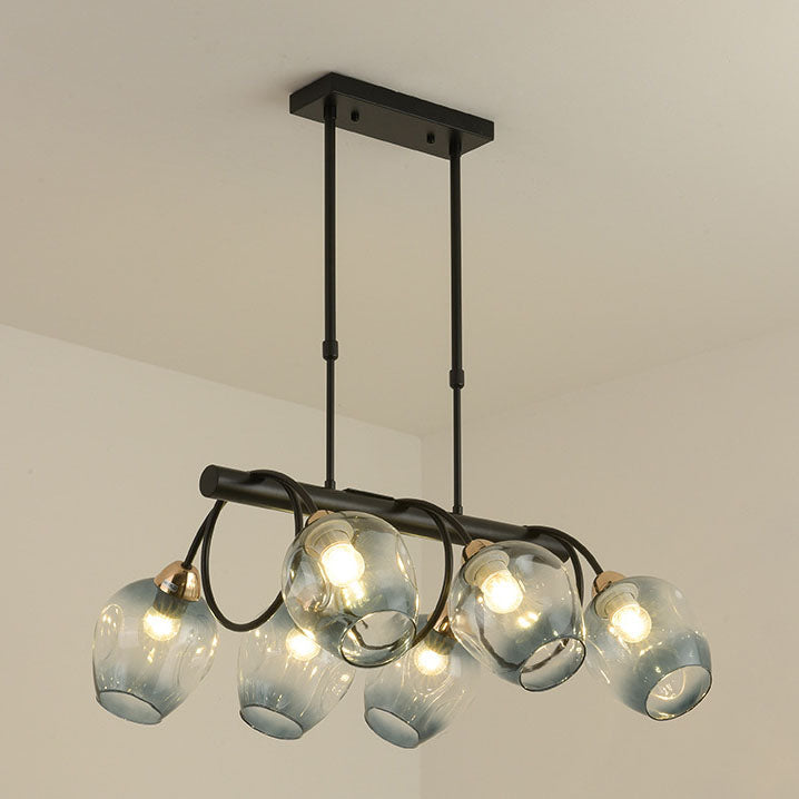 Nordic Light Luxury Gradient Glass Linear 6/8/10 Light Island Light Chandelier