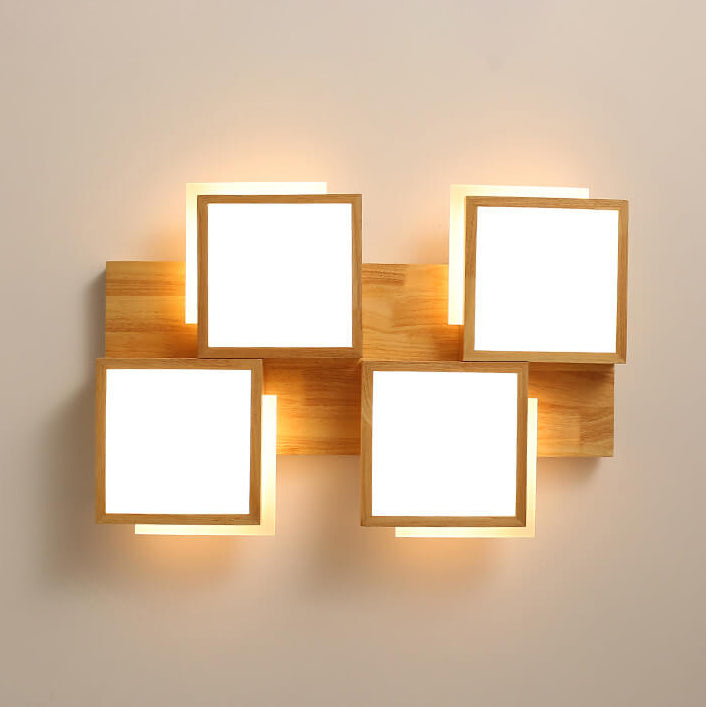 مصباح LED مربع بسيط من الخشب الصلب بتصميم نورديك