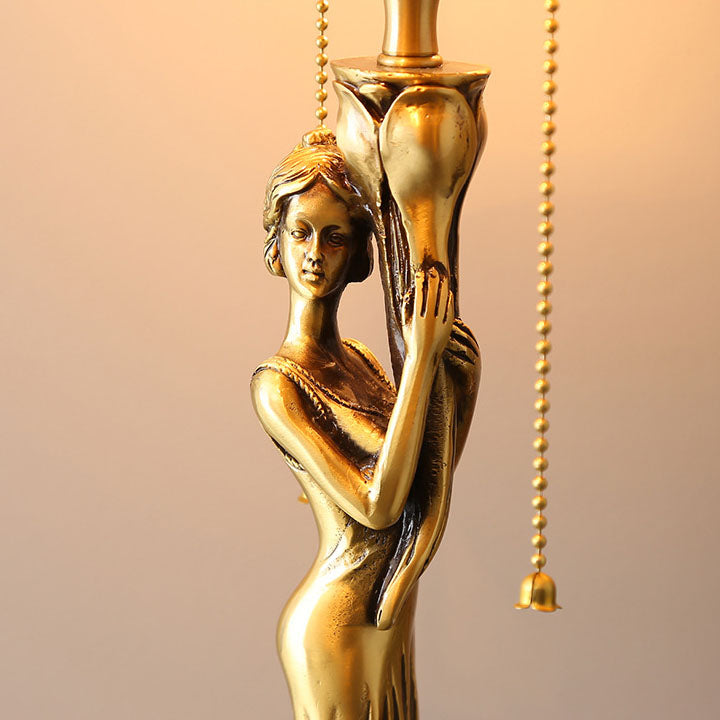 Tiffany Copper Goddess Statue Base Shell Decoration 2-Light Table Lamp