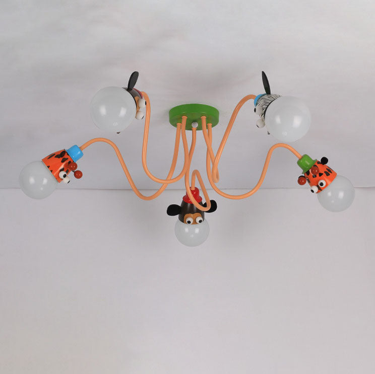 Cartoon Creative Animal Light Head 3/4/5 Light Kids Semi-Flush Mount Ceiling Light