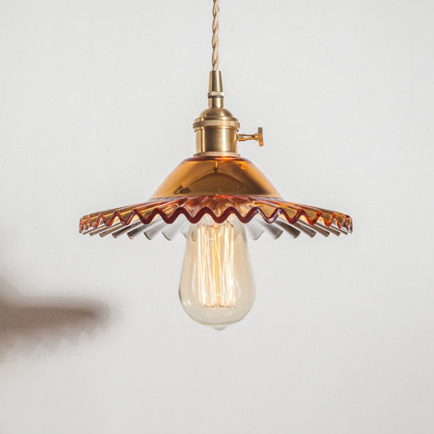 Textured Glass 1-Light Dome Lace Pendant Light