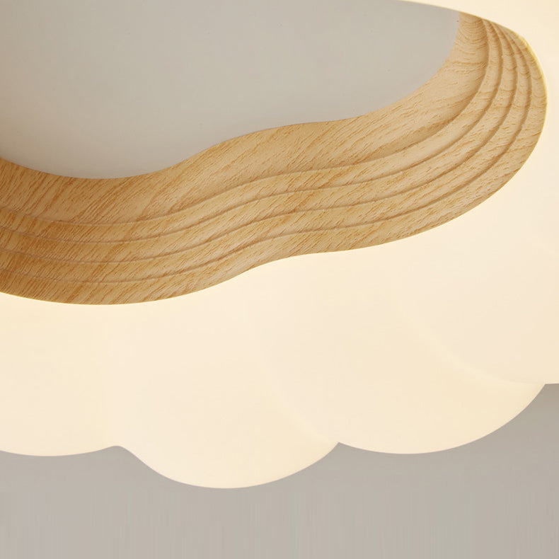 مصباح سقف LED مدمج بتصميم عصري بسيط من خشب الدردار وسحابات كريمية وبلاستيكية لغرفة النوم