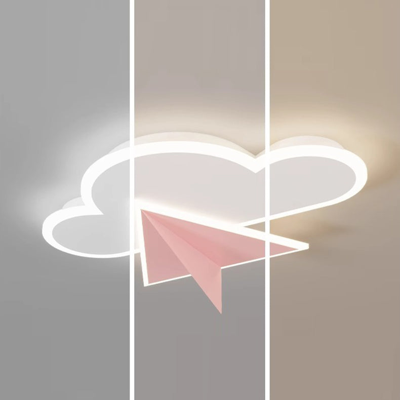 Modern Art Deco Kids Iron Acrylic Cloud Plane LED Flush Mount Ceiling Light For Bedroom