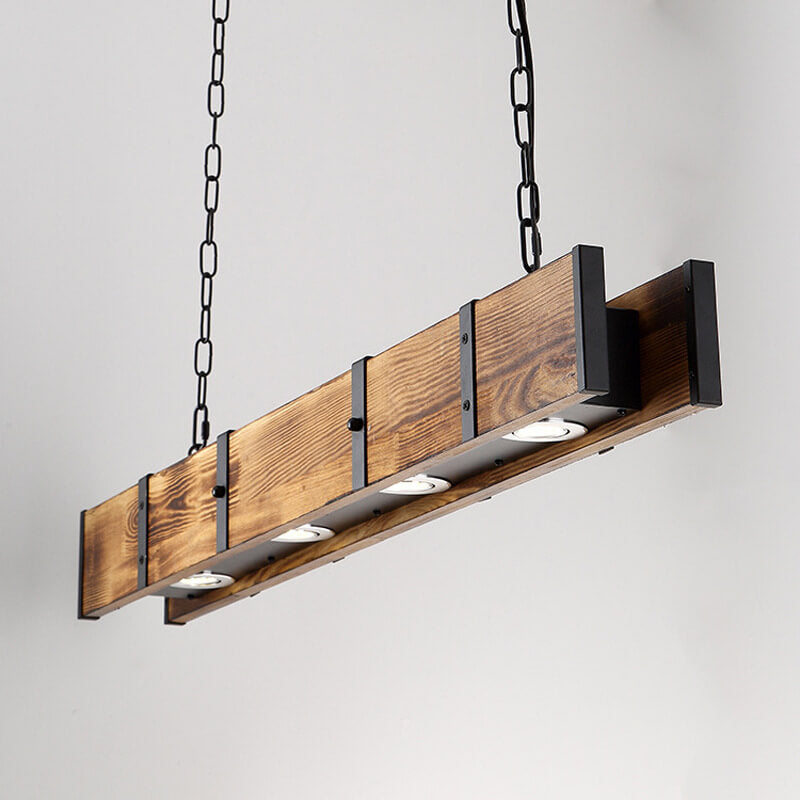 Retro Linear 4-Light Wood LED Chandeliers
