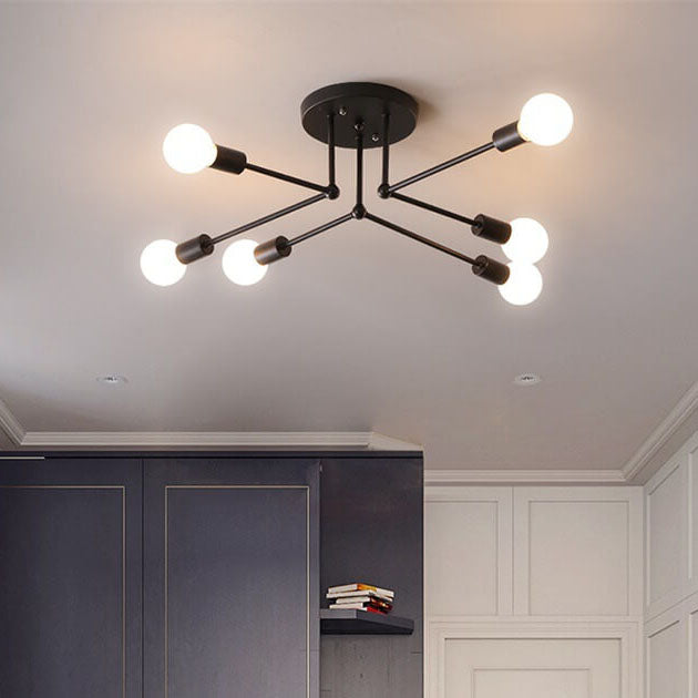 Industrial Concise Linear 6/8-Light Semi-Flush Mount Lighting