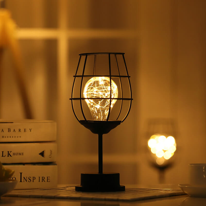 Retro Wrought Iron Wine Bottle Night Light Table Lamp