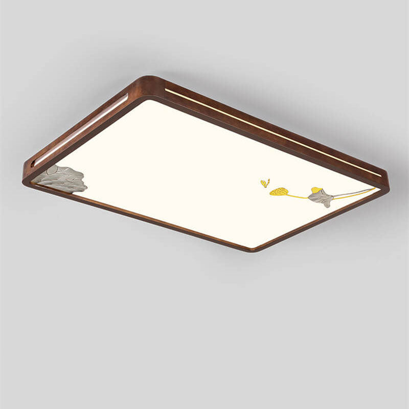 Modern Chinese Walnut Geometry Shape Acrylic LED Flush Mount Ceiling Light