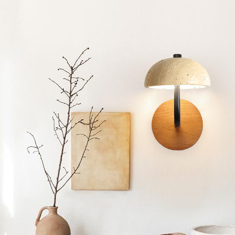 Traditional Japanese Stone Iron Wood Umbrella Mushroom LED Wall Sconce Lamp For Bedside