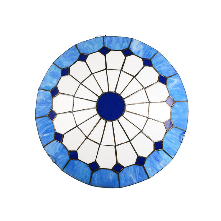 Traditional Tiffany Mediterranean Stained Glass Dome 2-Light Flush Mount Ceiling Light For Hallway