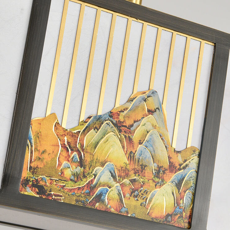 مصباح جزيرة LED مستطيل الشكل من الأكريليك المنحوت على النحاس الصيني التقليدي لغرفة المعيشة