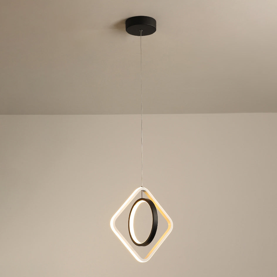 ثريا LED معاصرة من الألومنيوم والحديد بتصميم دائري ماسي إسكندنافي لغرفة المعيشة