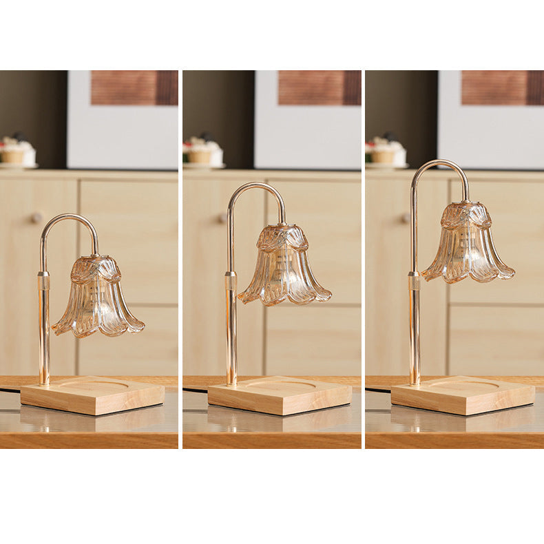 Modern Art Deco Floral Glass Metal Wood 1-Light Melting Wax Table Lamp For Bedroom