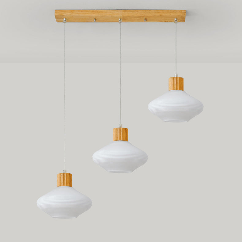 Japanese Simple Oval Glass Wood Island Light 1/3 Light Chandelier