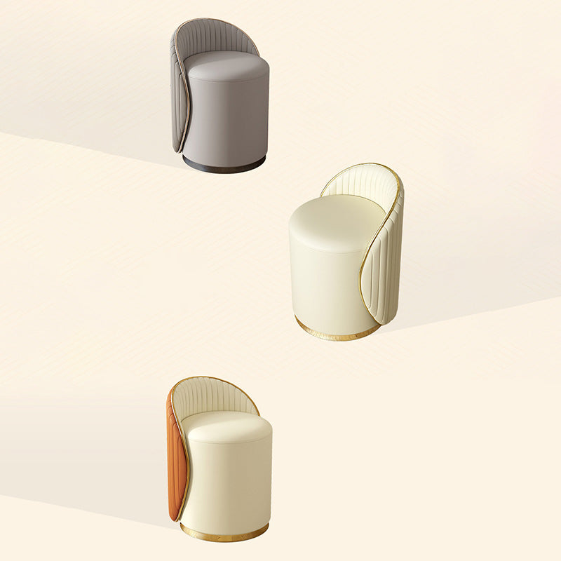 Modern Minimalist Cylinder Iron Nappa Leather Vanity Stool Backrest For Bedroom
