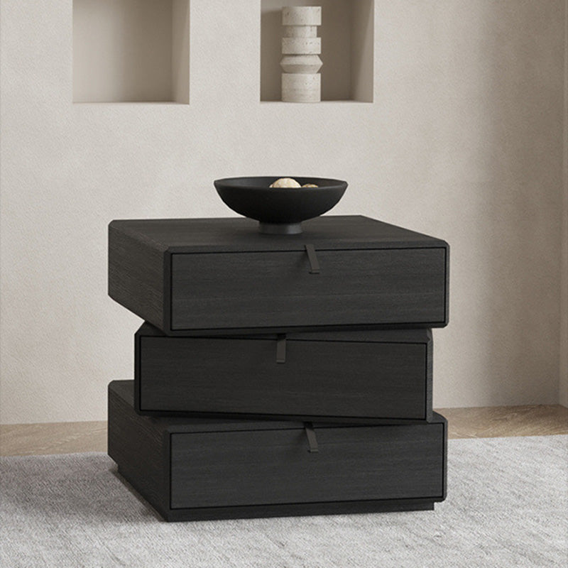 Contemporary Nordic Rectangular Wood Rotatable Nightstand 3-Drawer For Bedroom