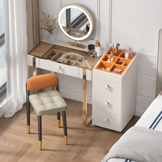 Modern Simplicity Square Fabric Faux Leather Upholstered Vanity Stool Low Back For Bedroom