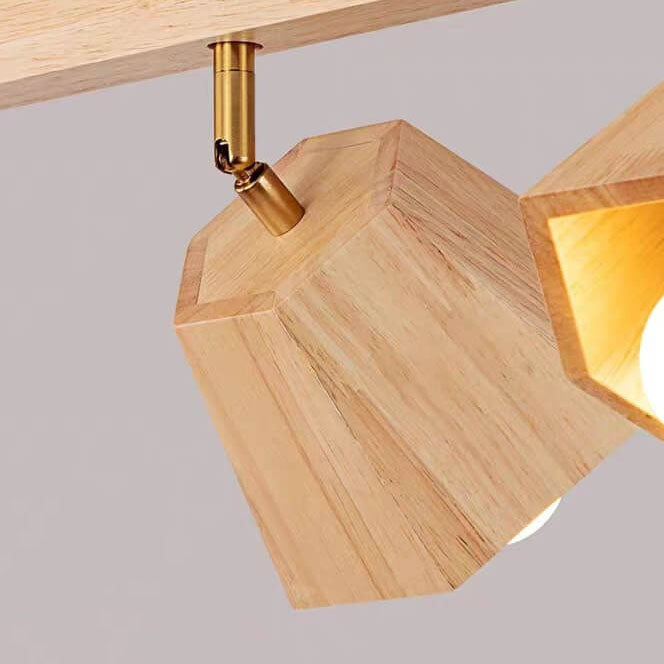 Traditional Japanese Wood Polygon 1/5-Light Semi-Flush Mount Ceiling Light for Bedroom