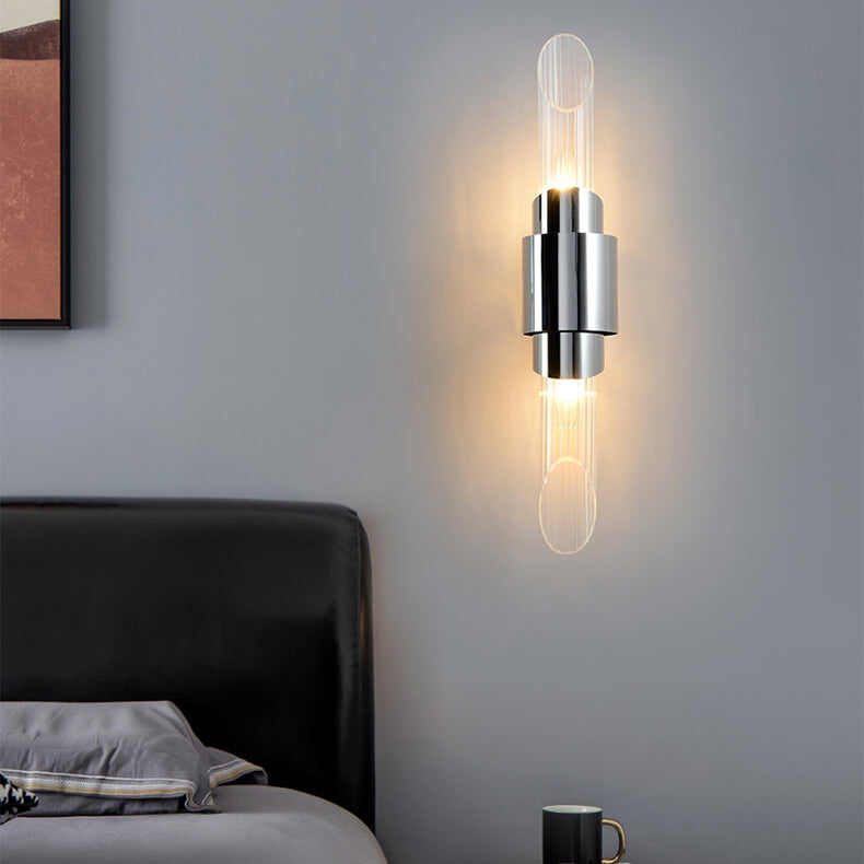 Modern Luxury Stainless Steel Glass Column 2-Light Wall Sconce Lamp