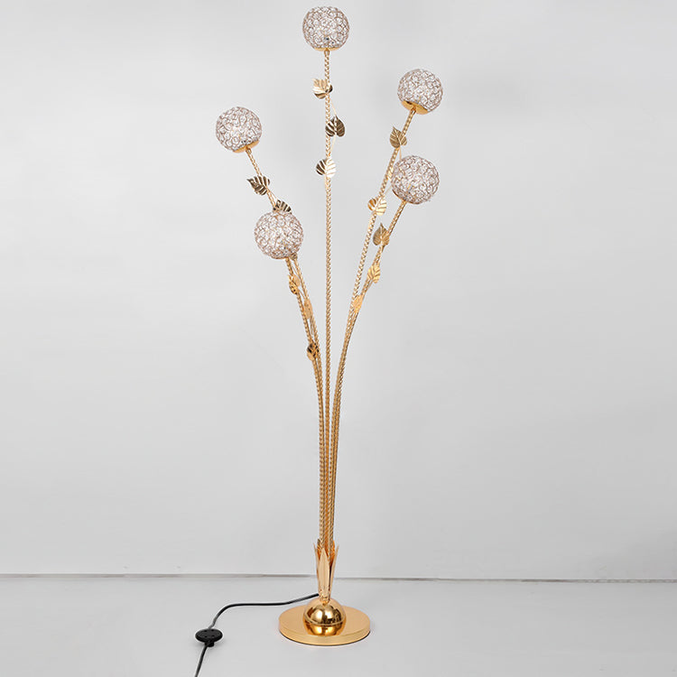 Modern Luxury Leaf Flower Globe Iron Aluminum 5-Light Standing Floor Lamp For Living Room