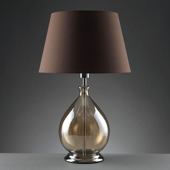 Modern Cognac Fabric Shade Glass Base 1-Light Table Lamp