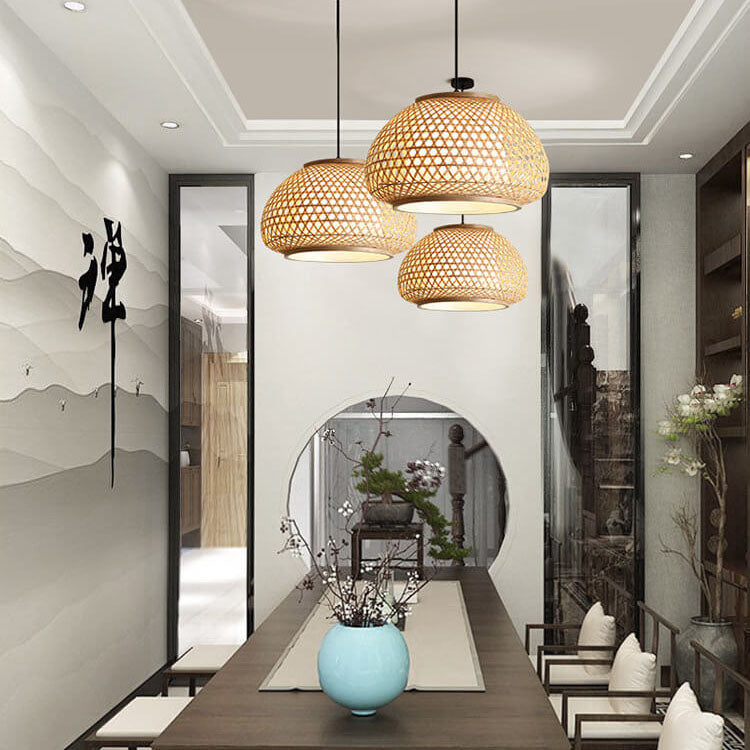 Bamboo Weaving 1-Light Chinese Elements LED Pendant Light