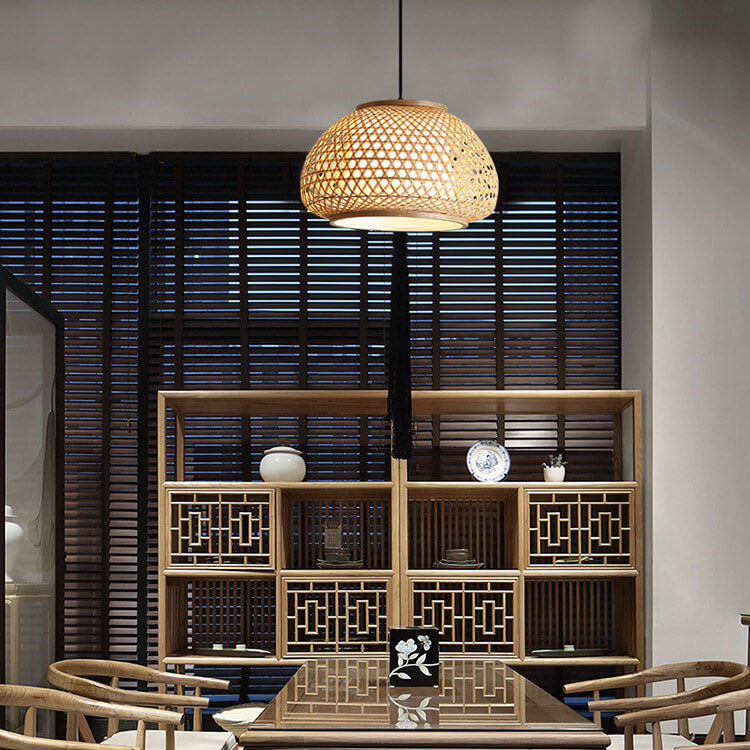 Bamboo Weaving 1-Light Chinese Elements LED Pendant Light