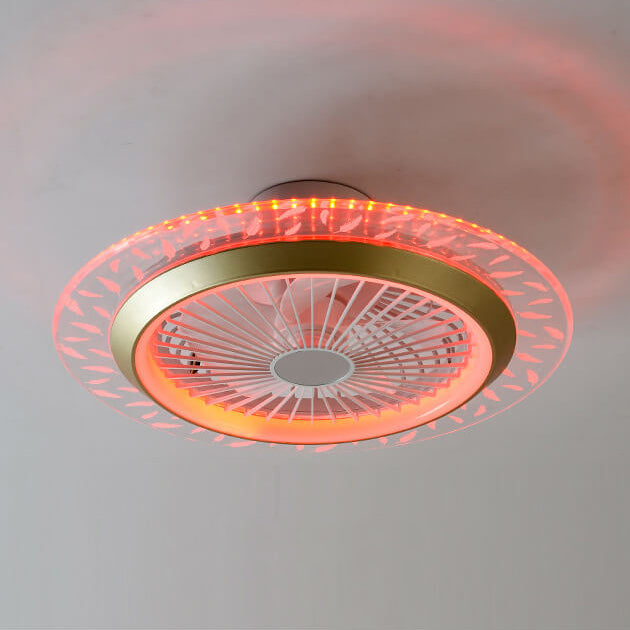 مروحة سقف دائرية حديثة من الأكريليك RGB LED مثبتة بشكل نصف مسطح