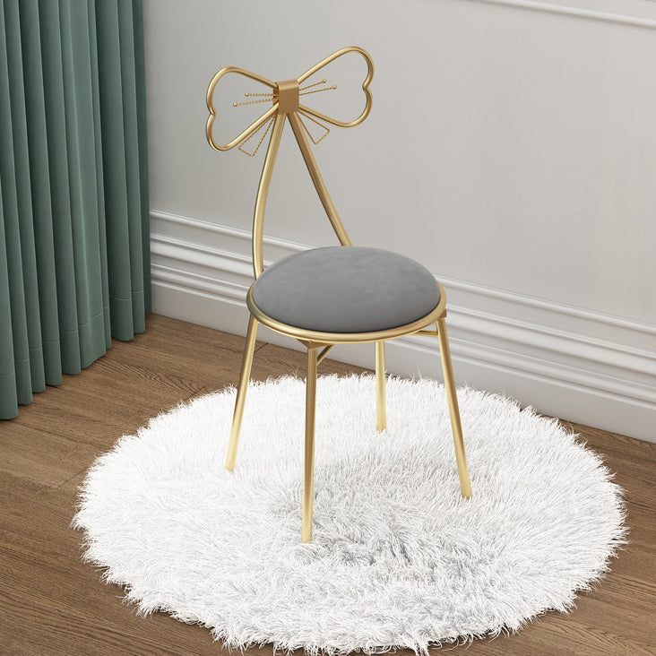 Contemporary Creative Bow Round Upholstered Velvet PU Leather Metal Vanity Stool Backrest For Bedroom