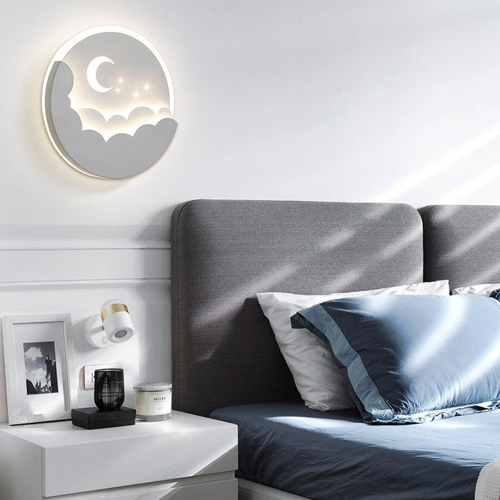 Modern Simplicity Round Moon Iron Aluminum Acrylic LED Flush Mount Ceiling Light For Bedroom