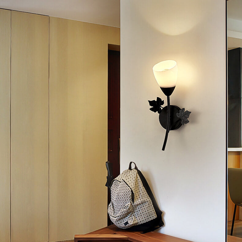 Contemporary Scandinavian Floral Iron Glass 1/2 Light Wall Sconce Lamp For Living Room