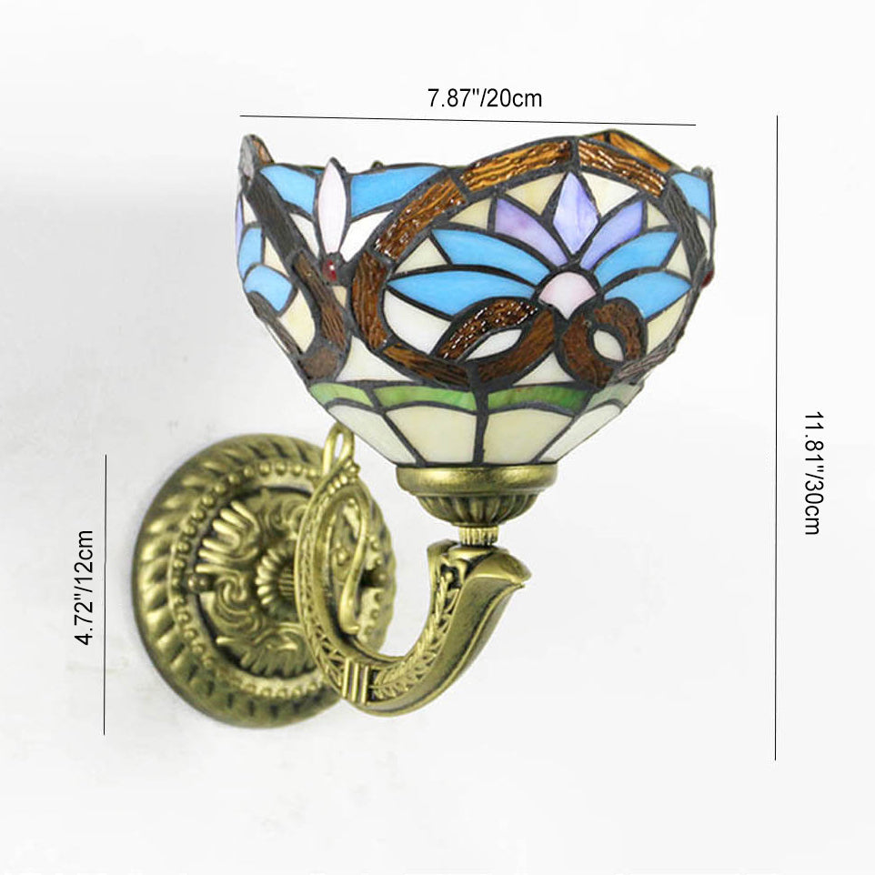 Tiffany Cup Dragonfly Tulip Zinc Alloy Stained Glass 1-Light Wall Sconce Lamp