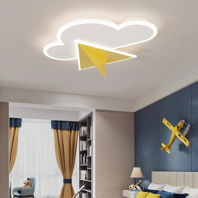 Modern Art Deco Kids Iron Acrylic Cloud Plane LED Flush Mount Ceiling Light For Bedroom