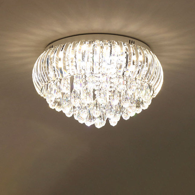 Modern Simplicity Stainless Steel Crystal Round Drop 7/9/10 Light Flush Mount Ceiling Light For Living Room