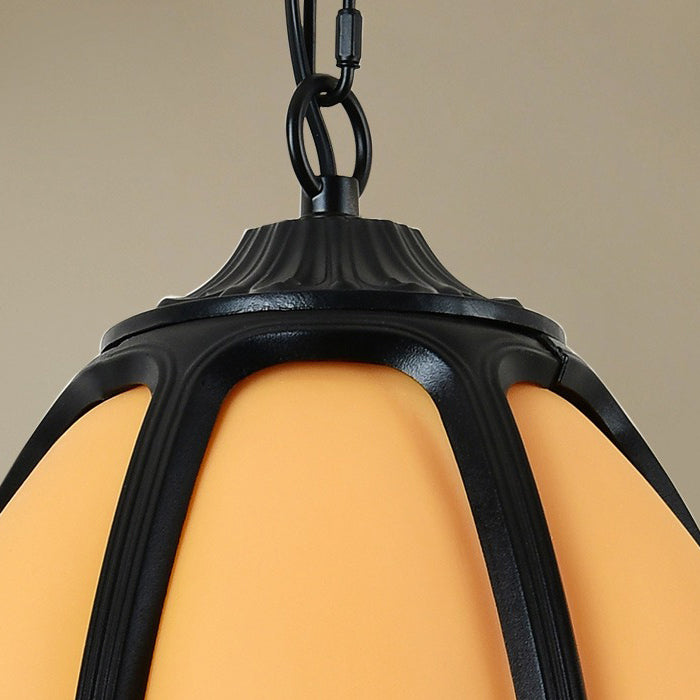 Traditional Chinese Waterproof Aluminum PC Dolomite Elliptical Pumpkin 1-Light Pendant Light For Ourdoor Patio