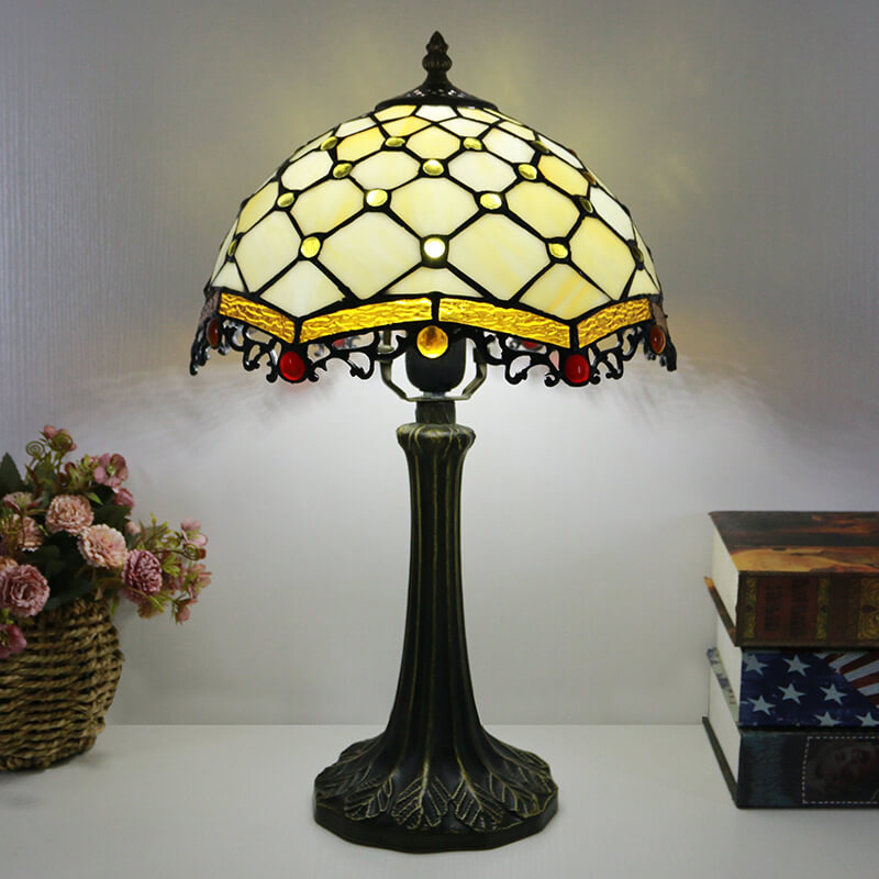 Traditional Tiffany Stained Glass Dome Hardware Base 1-Light Table Lamp For Home Office