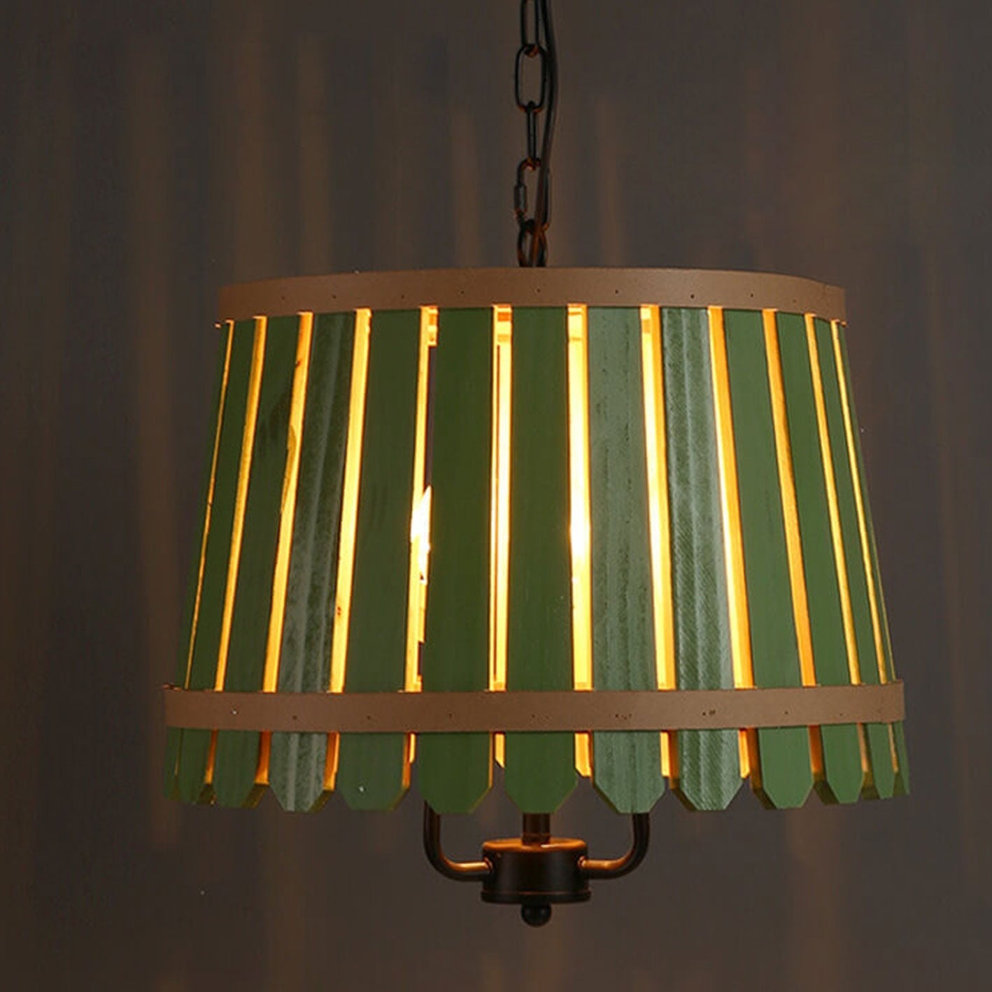 Modern Colored Wooden Barrel Dome 3 Light Chandelier