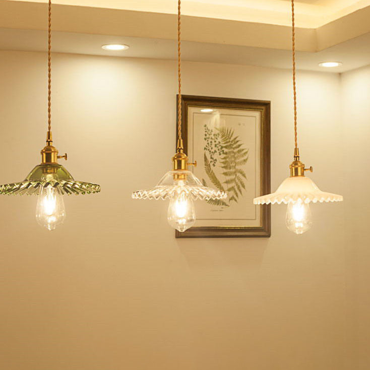 Textured Glass 1-Light Dome Lace Pendant Light