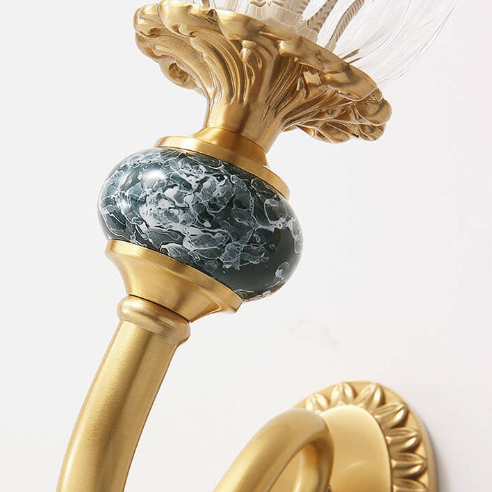 مصباح حائط فاخر على شكل زهرة من الزجاج والنحاس بذراع منحني و1/2 ضوء