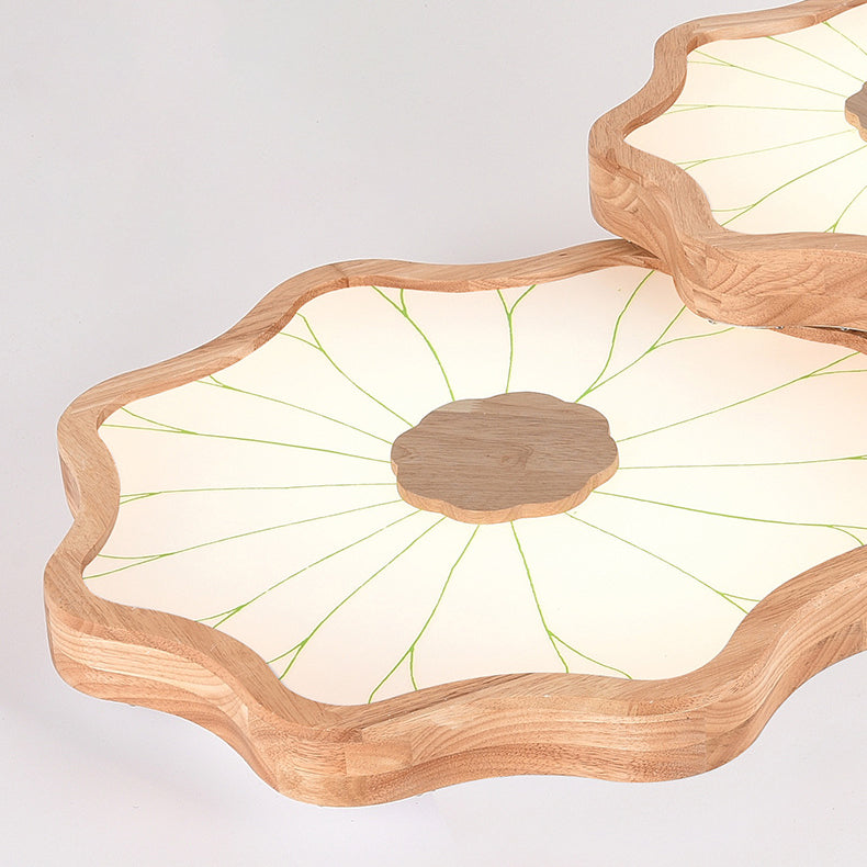 مصباح سقف LED مثبت على الحائط من الأكريليك والحديد الخشبي على شكل ورقة لوتس صينية تقليدية لغرفة المعيشة