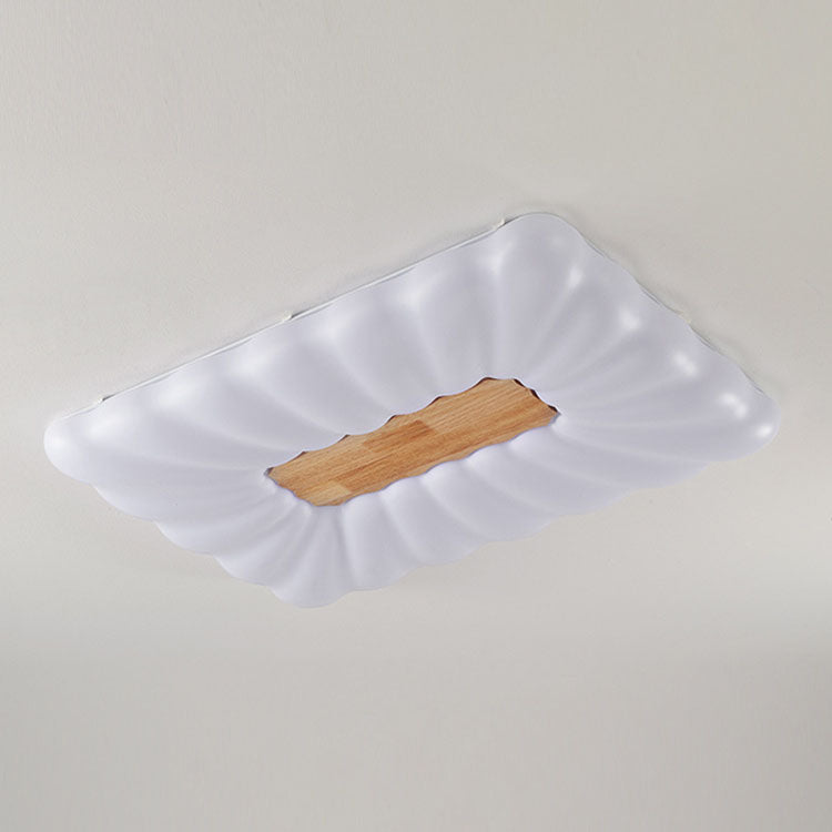 Modern Cream Rectangular Rubberwood Iron Acrylic LED Flush Mount Ceiling Light