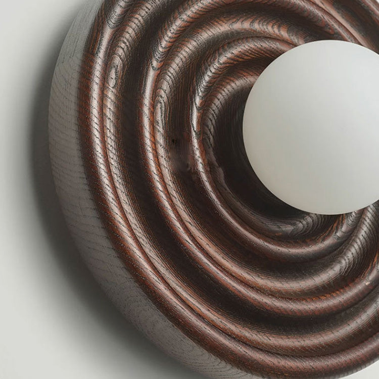 مصباح حائطي لغرفة النوم مزود بحلقة نمو خشبية من Wabi-Sabi اليابانية التقليدية مع غطاء كرة زجاجية