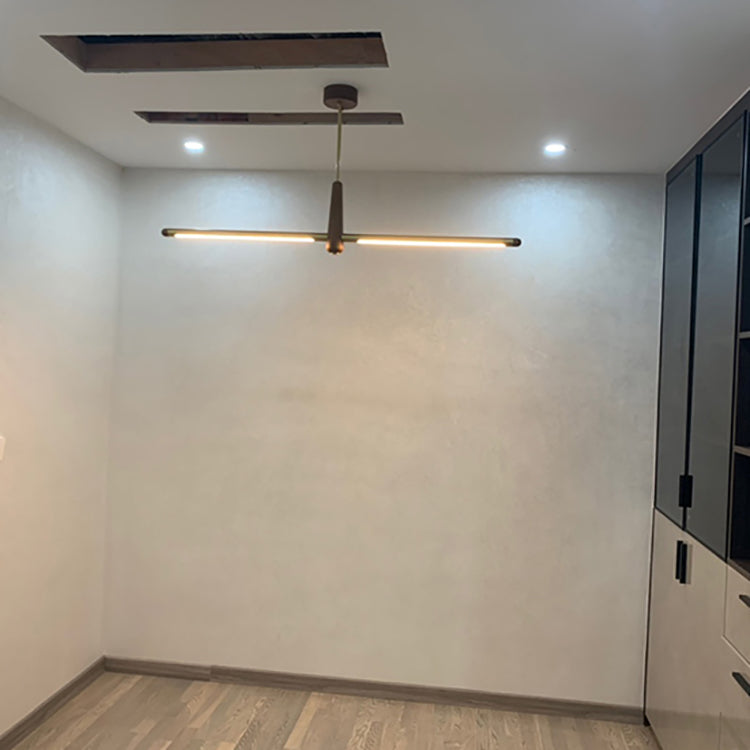 Contemporary Scandinavian Copper Brass Wood Strip LED Kitchen Island Light Chandelier For Dining Room