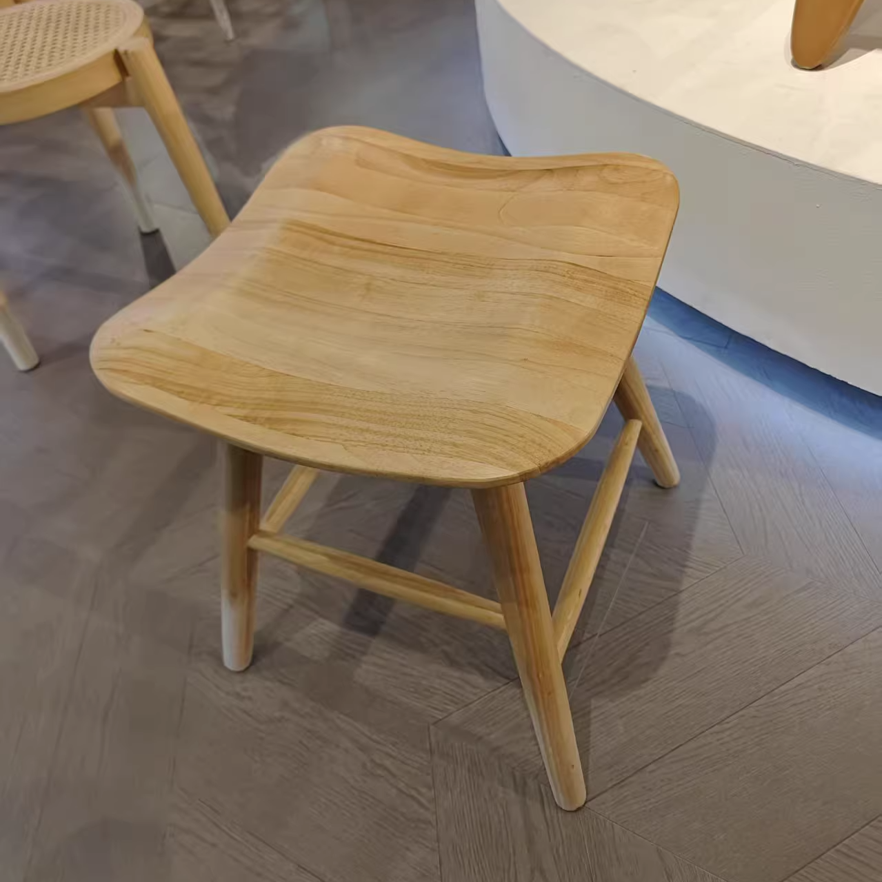 Contemporary Nordic Ash Wood Square Vanity Stool Footrest For Bedroom