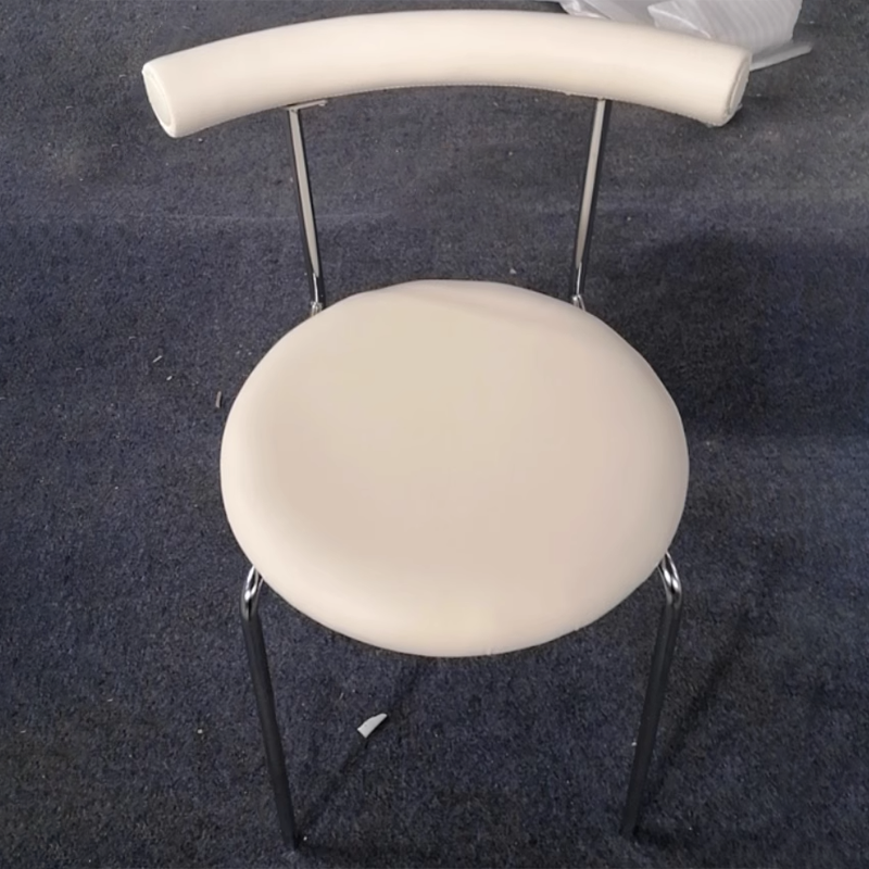 Modern Minimalist Round Curved Column Faux Leather Metal Dining Chair Backrest For Dining Room