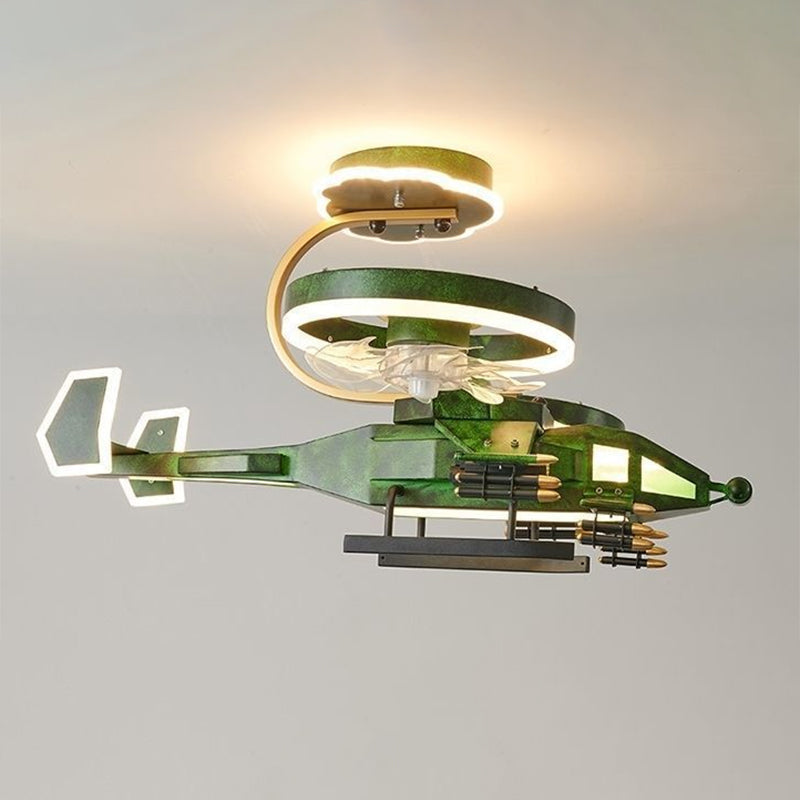 Contemporary Creative Kids Airplane Acrylic LED Flush Mount Ceiling Fan Light For Bedroom