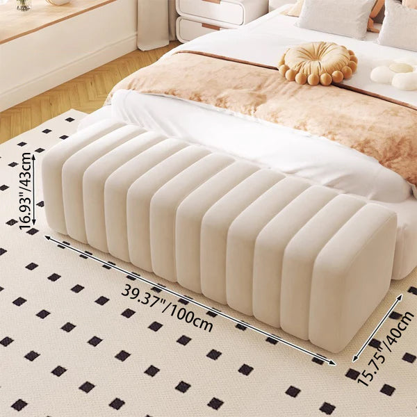Contemporary Nordic Wood And Velvet Rectangular Bench Chair For Entryway Bedroom Living Room