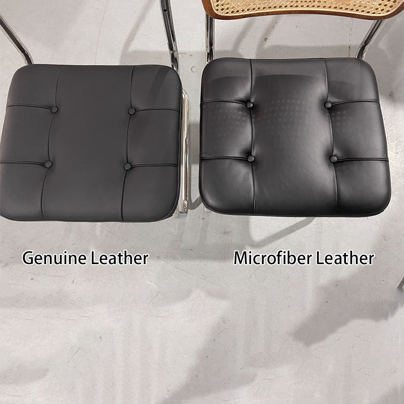 Traditional Vintage Arc Stainless Steel Leather Sponge Plastic Rattan Weaving Dining Chair Backrest Armless For Dining Room