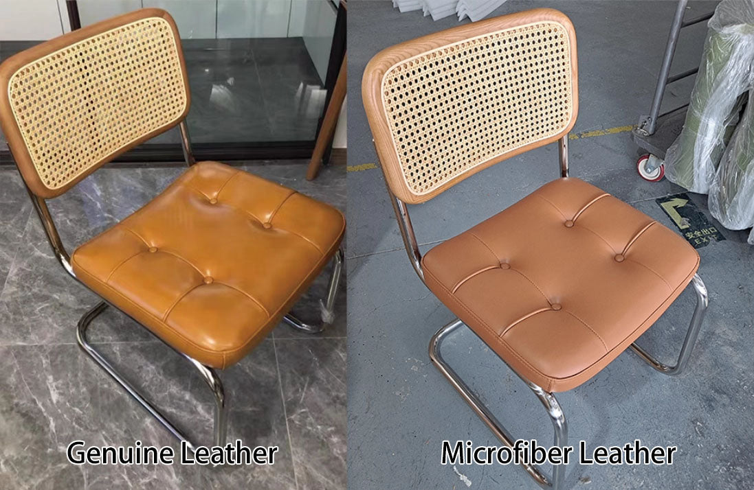 Traditional Vintage Arc Stainless Steel Leather Sponge Plastic Rattan Weaving Dining Chair Backrest Armless For Dining Room