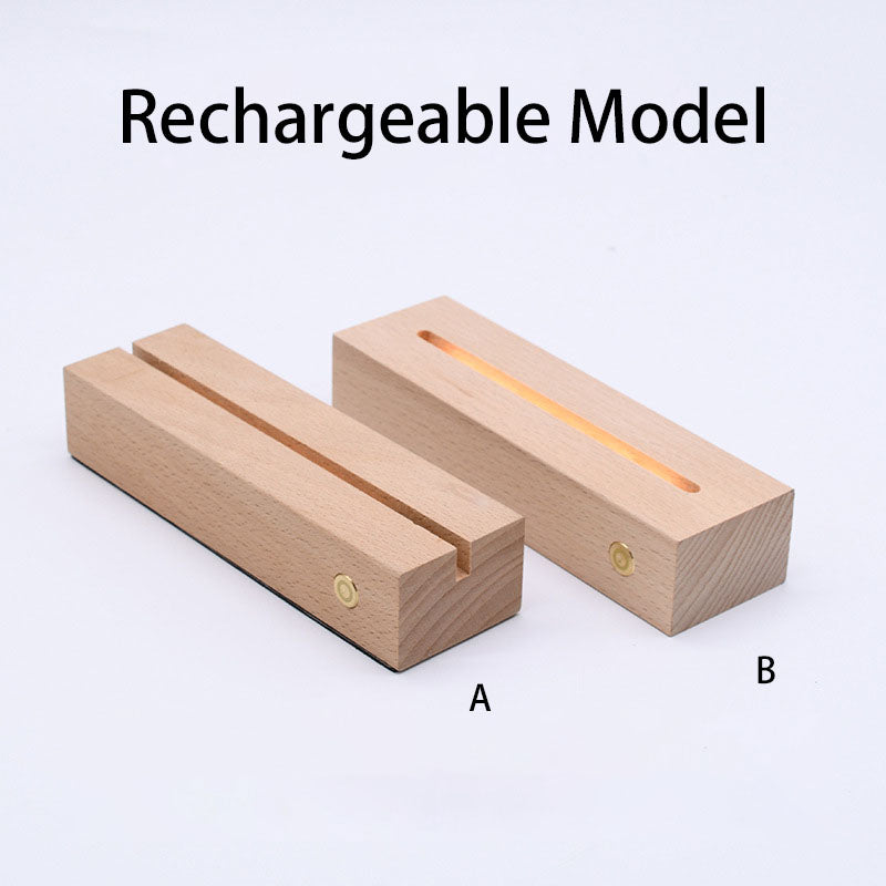 Contemporary Creative Rechargeable Solid Wood Round Rectangular Elliptical LED Table Lamp Night Light For Bedroom
